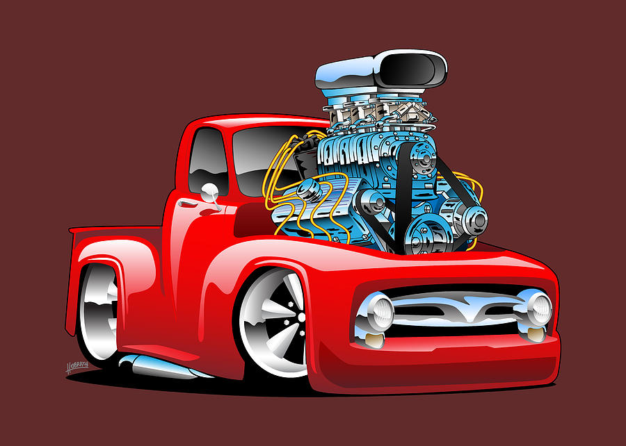 American Classic Hot Rod Pickup Truck Cartoon by Jeff Hobrath.