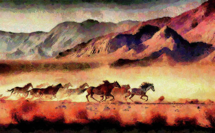 American Desert Running Horses Digital Art by Caito Junqueira