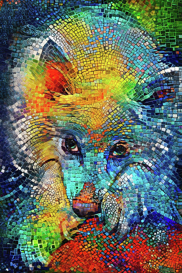 American Eskimo Dog Colorful Mosaic Art Digital Art by Peggy Collins