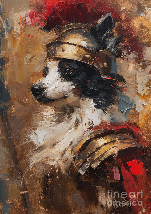 Greek Painting - American Eskimo Dog - in the costume of a Roman winter patrol dog, resilient and bright by Adrien Efren