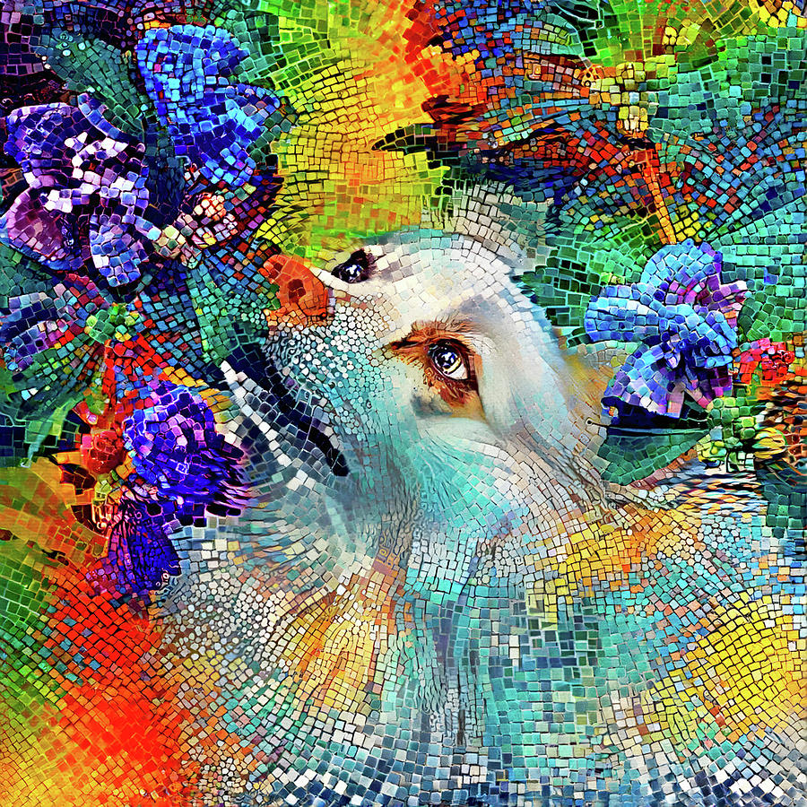 American Eskimo Dog in the Garden Mosaic Art Digital Art by Peggy Collins
