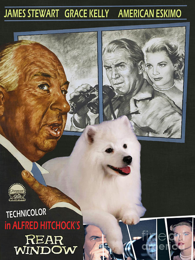 American Eskimo Dog Rear Window Movie Poster Painting by Sandra Sij