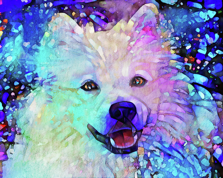 American Eskimo Dog Watercolor Digital Art by Peggy Collins