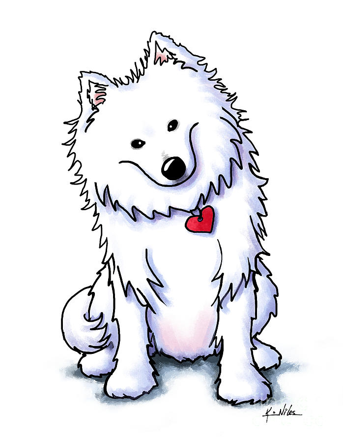 Dog Drawing - American Eskimo by Kim Niles aka KiniArt