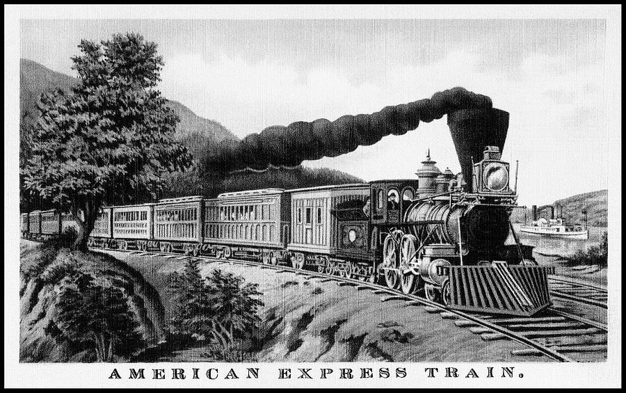 American Express Train Retro Vintage Travel Black and White Photograph ...