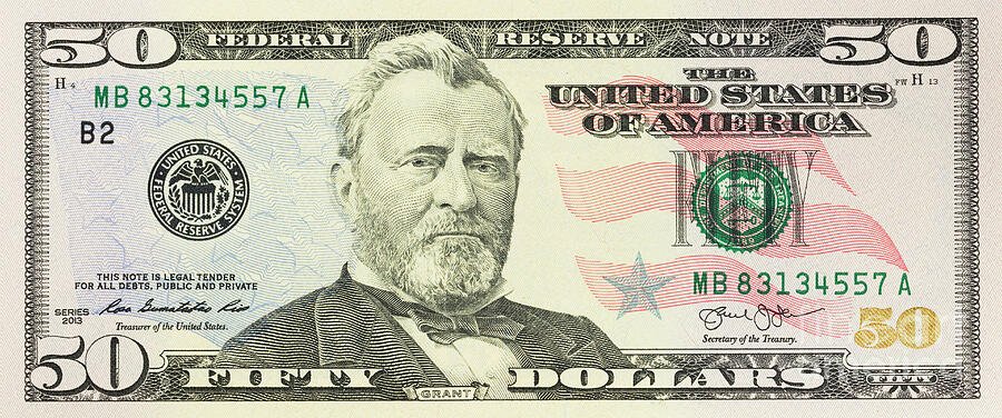 America Photograph - American fifty us dollar note by Roberto Morgenthaler