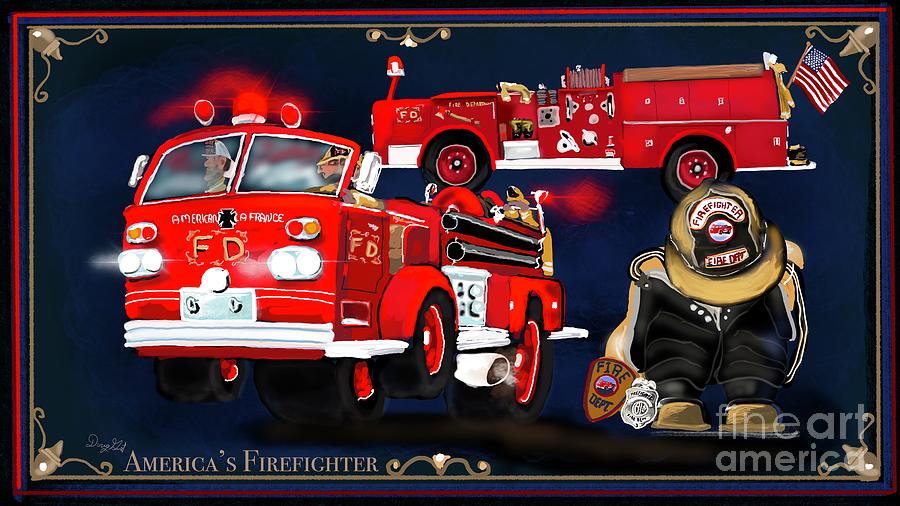American Firefighter Digital Art by Doug Gist