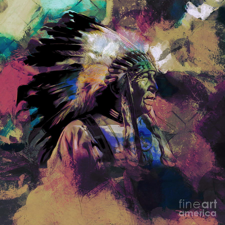 Wolves Painting - American First Nation ght60 by Gull G