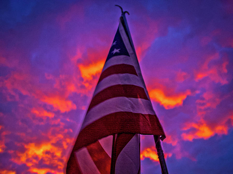 Sunset Photograph - American Flag 1 PopArt by Kristy Mack