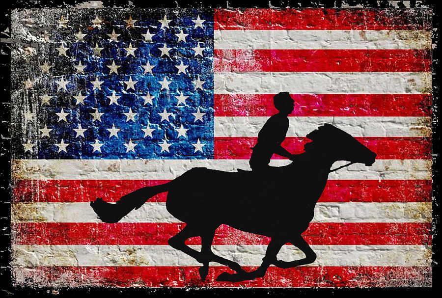 American Flag And Horse And Rider Painting by Tony Rubino