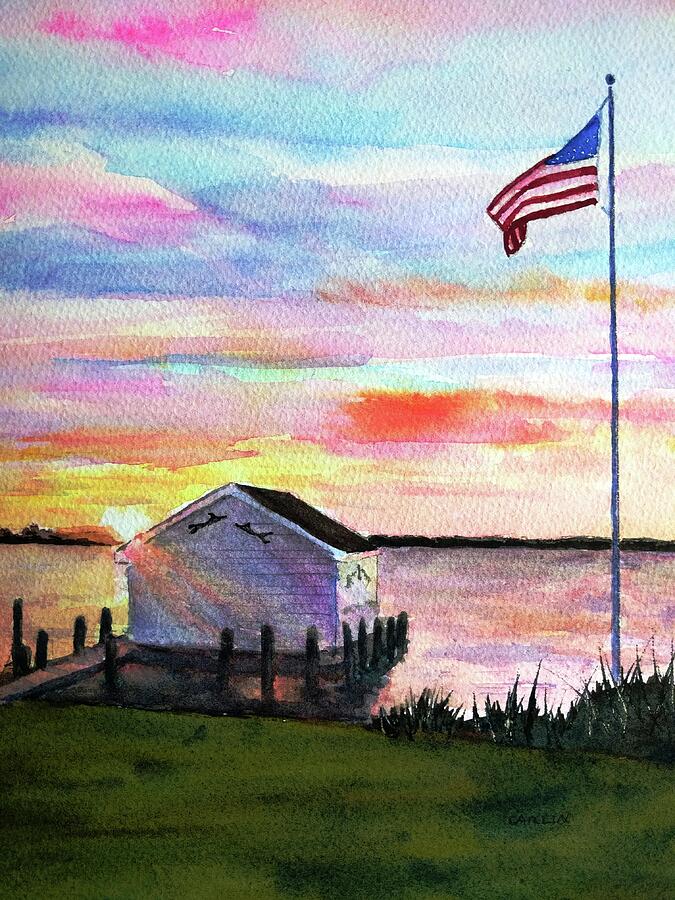 American Flag at Sunset Painting by Carlin Blahnik CarlinArtWatercolor
