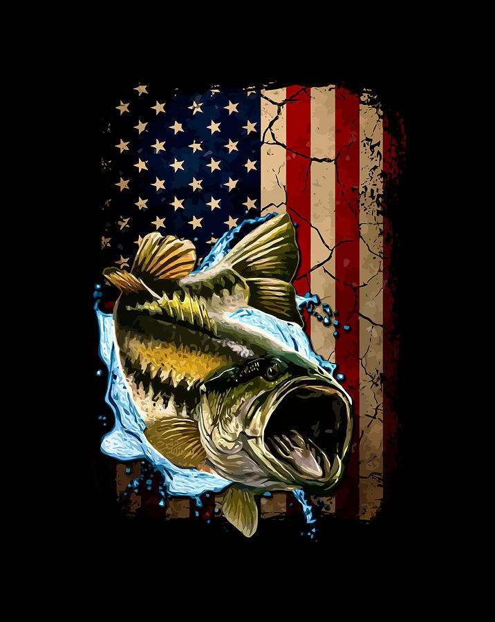 American Flag Bass Fishing Gifts For Fisherman Fish Fishing Digital Art ...