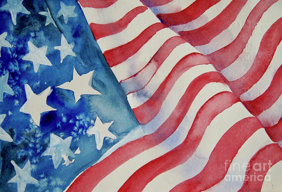American Flag Blowing Freely Painting by Liana Yarckin