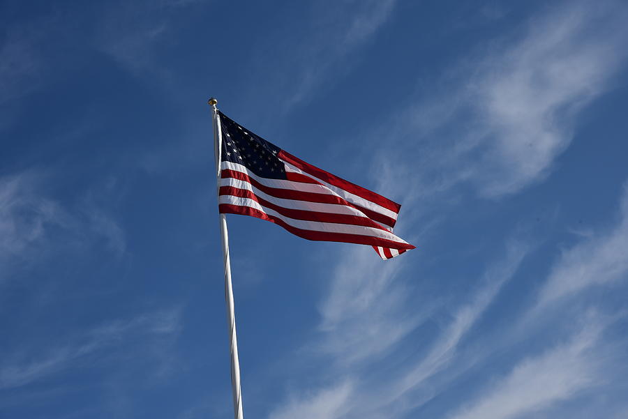 American Flag Blue Sky Photograph by Katy Hawk