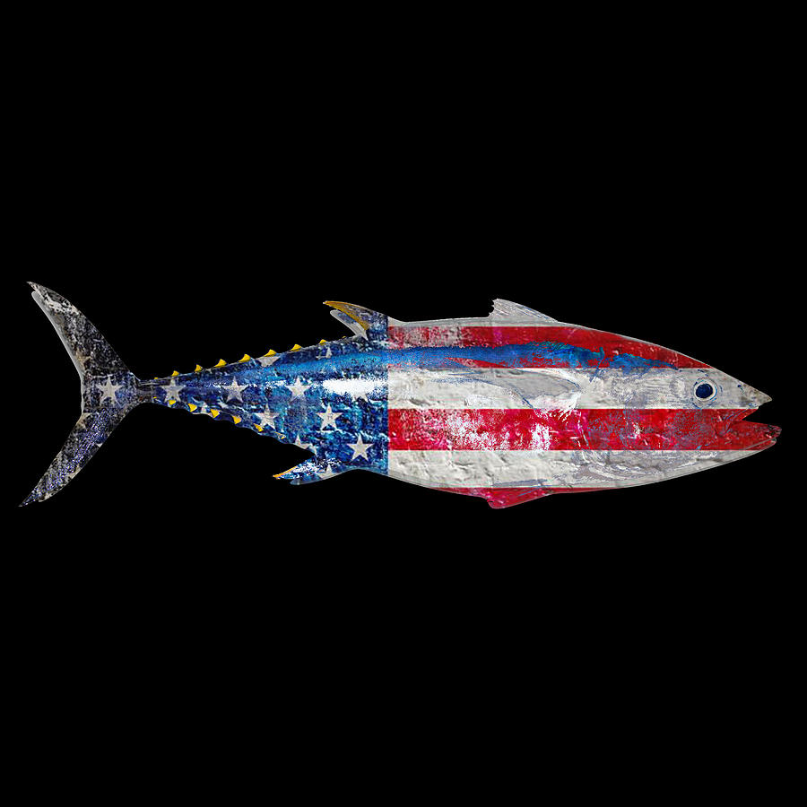 American Flag Fishing Shirt Vintage Fishing  Painting by Tony Rubino