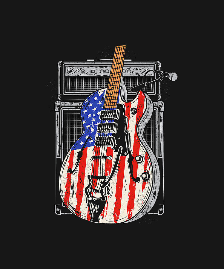 American Flag Guitar 4th of July Guitarist USA Country Music Drawing by ...