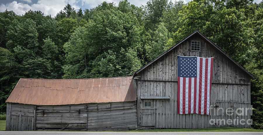 American Flag on an Old Barn in Vermont Photograph by Edward Fielding