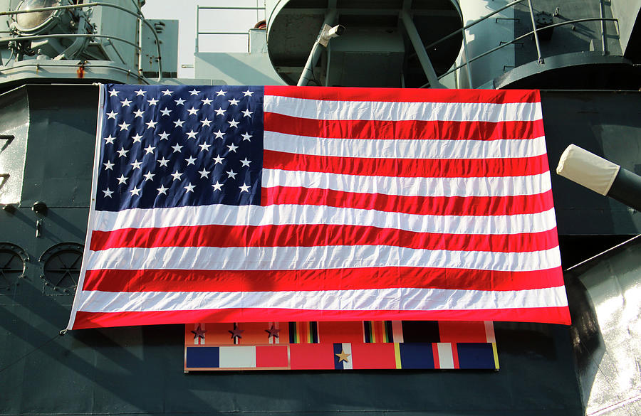 American Flag On Battleship  Photograph by Cynthia Guinn