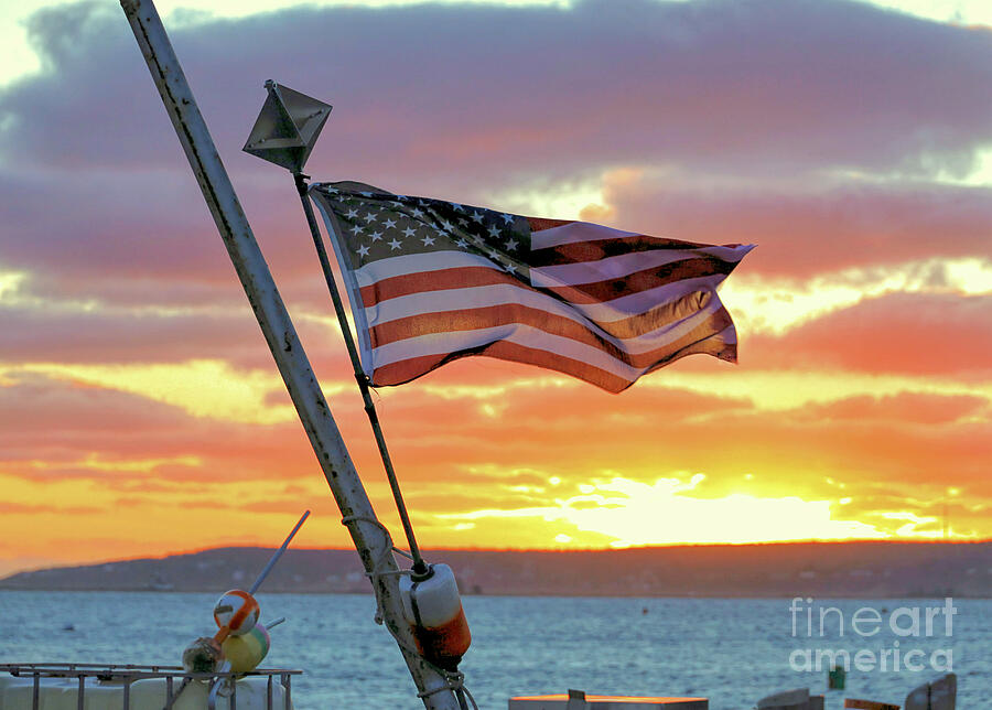 American flag on town pier  Photograph by Janice Drew
