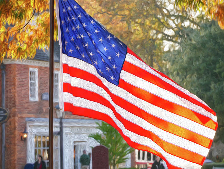 American Flag on Veterans Day - Oil Painting Style Photograph by Rachel Morrison