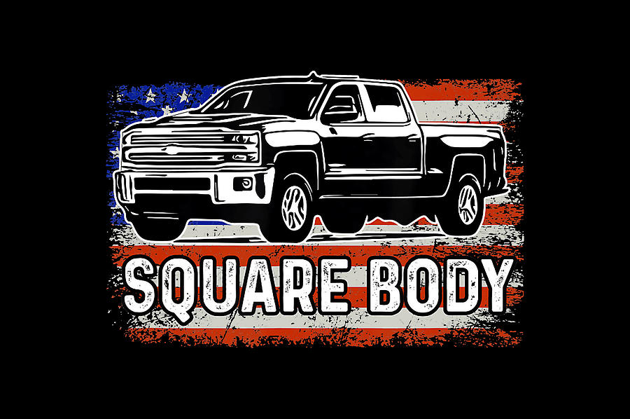 American Flag Square Body - Patriotic Squarebody Truck Lover T-shirt Drawing