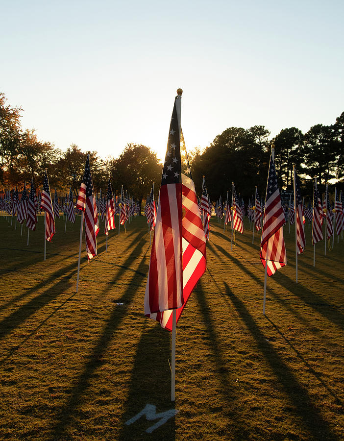 Sunset Photograph - American Flag, Veterans Day, Americana by Eric Abernethy