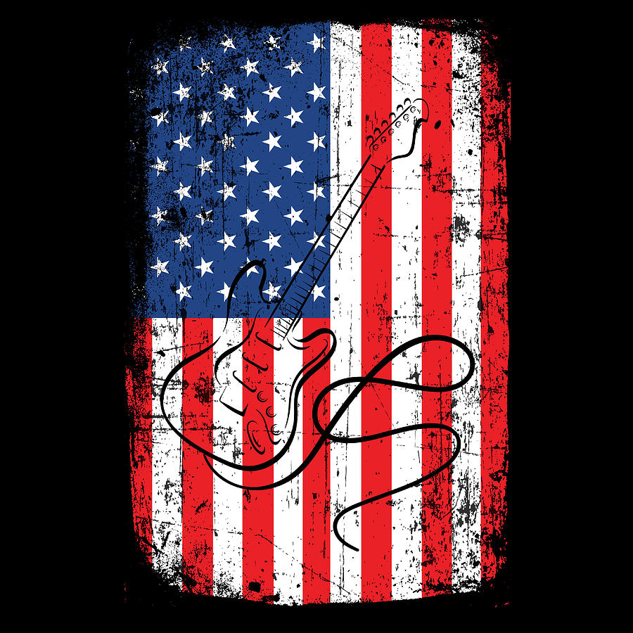 American Flag With A Minimal Illustration Of A Guitar Tshirt Design ...