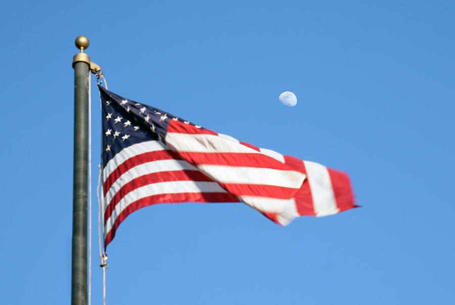 American Flag with Moon Photograph by Marilyn Hunt