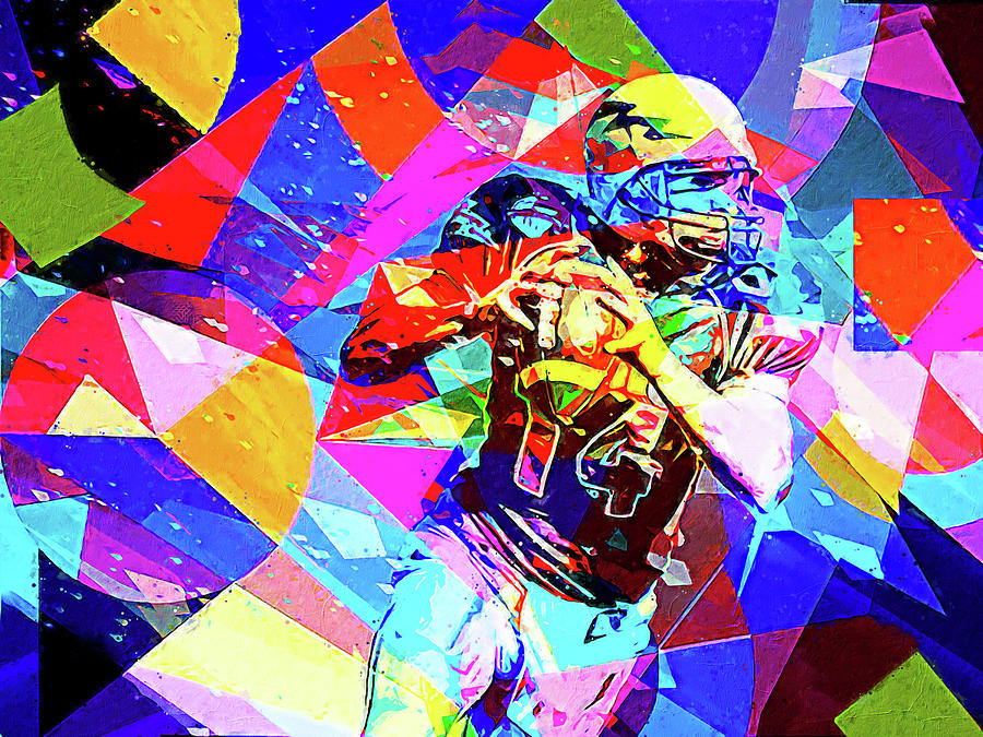 Ball Painting - American football player running to throw the ball to perform an offensive play by Eduardo Newton Vieira