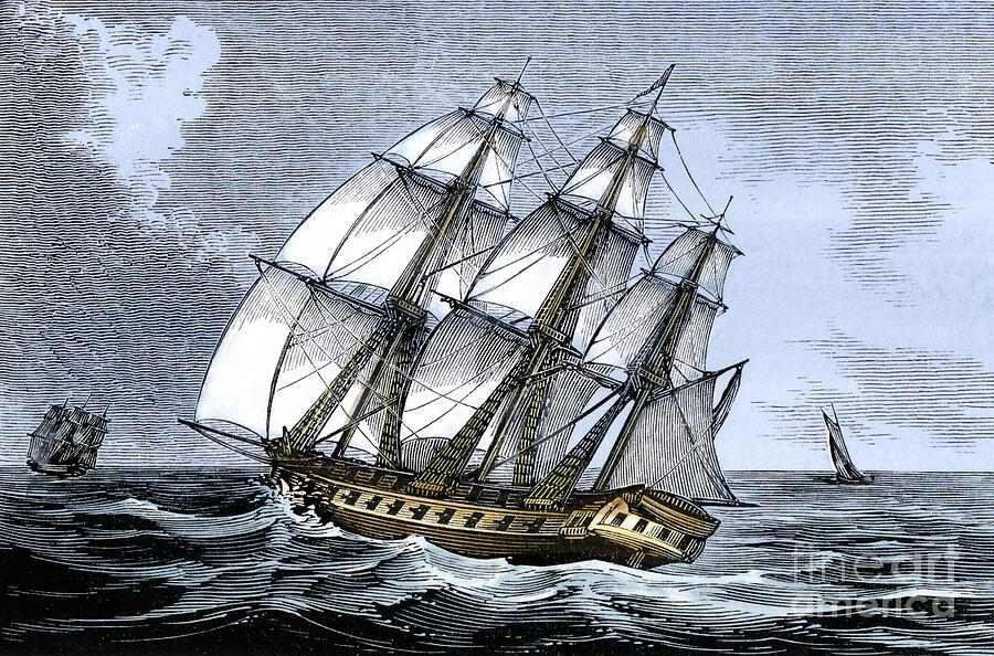 American frigate Alliance in 1778 built in Salisbury, Massachusetts Drawing by American School American frigate Alliance in 1778 built in Salisbury, Massachusetts Drawing by American School