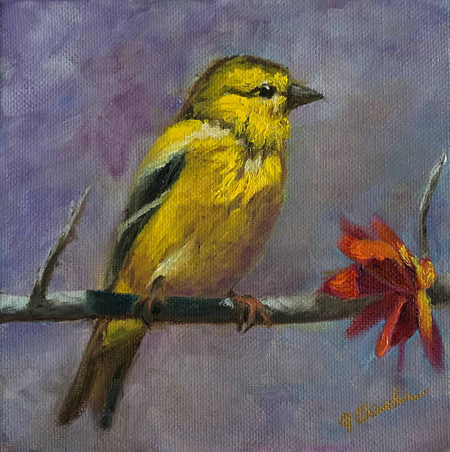 American Goldfinch on Maple Painting by Jan Chesler