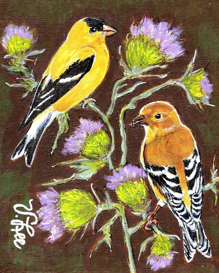 American Goldfinch Pair Painting by VLee Watson