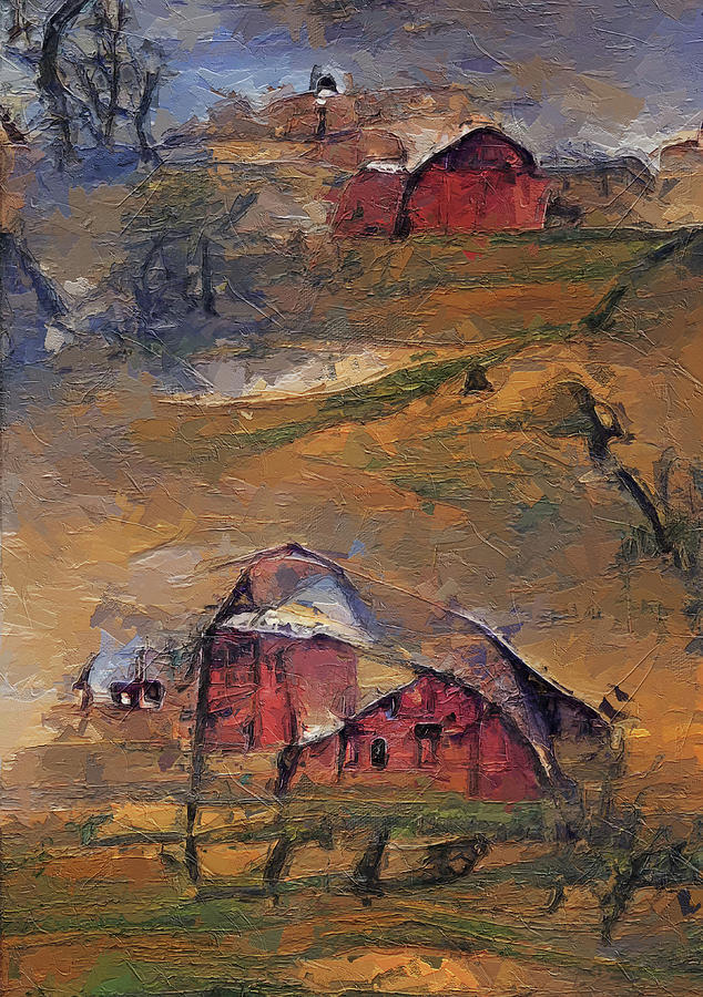 American Gothic Landscape Barns Painting by Dan Sproul