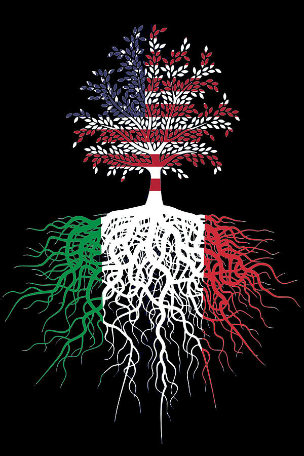 American Grown With Italian Roots Italy T-Shirt Italian Flag American Flag Tree Painting by Tony Rubino