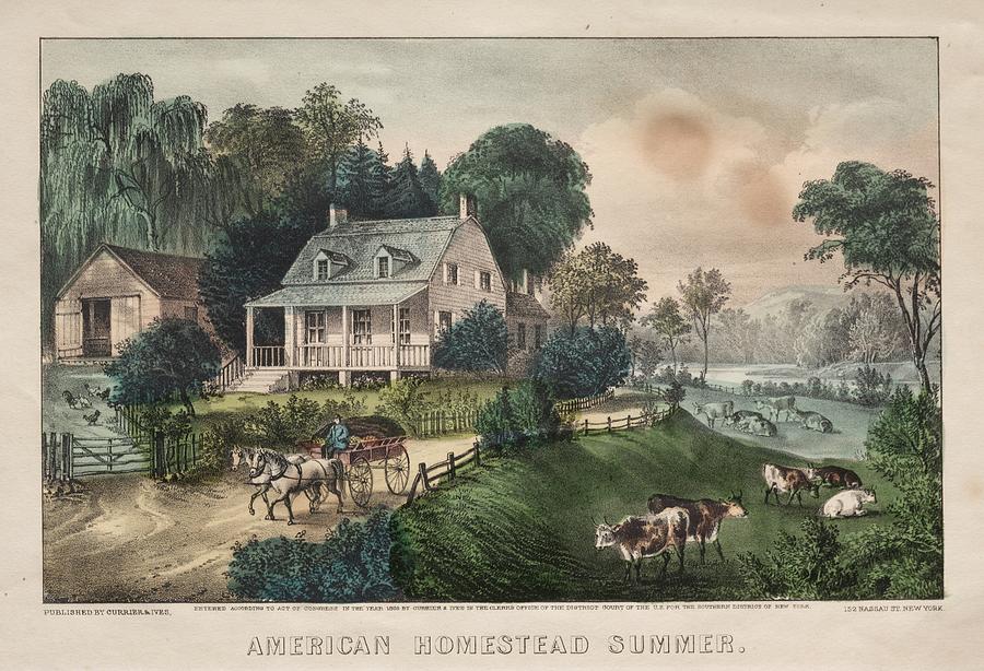 Spring Painting - American Homestead, Summer 1869 Nathaniel Currier American, 1813  1888 by MotionAge Designs
