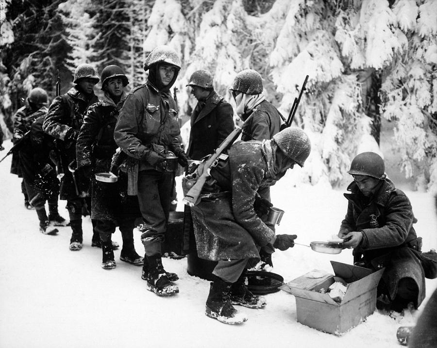 American Infantry In Chow Line - Battle of the Bulge 1945 Photograph by War Is Hell Store