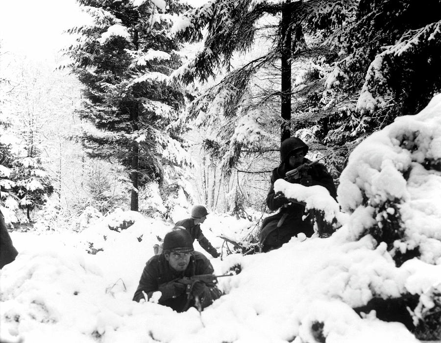 American Infantrymen In The Snow - Battle of the Bulge 1945 Photograph by War Is Hell Store