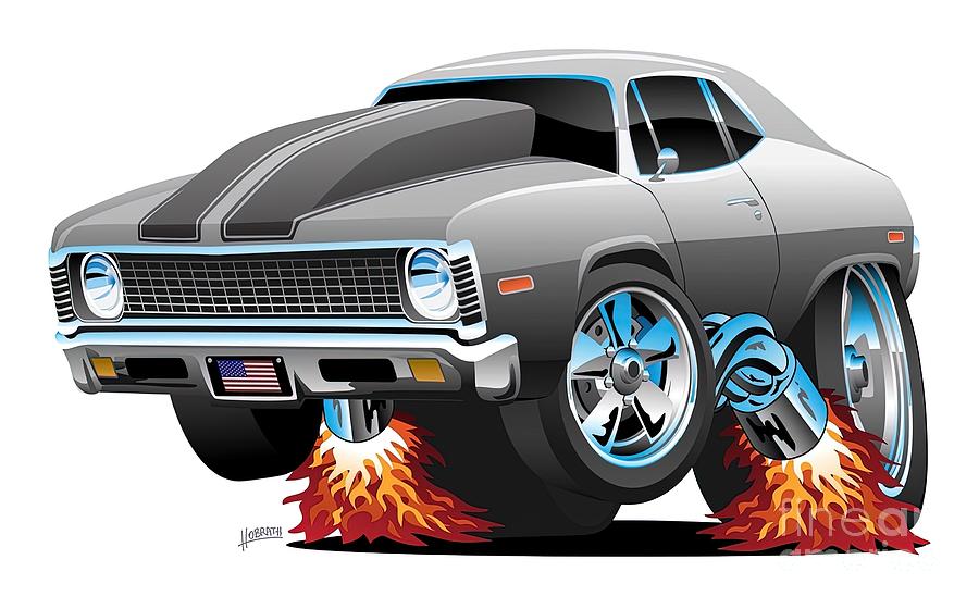 American Muscle Car Hot Rod Cartoon Painting by Cooper Ryan - Fine Art ...