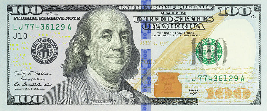 100 Photograph - American one hundred us dollar note by Roberto Morgenthaler