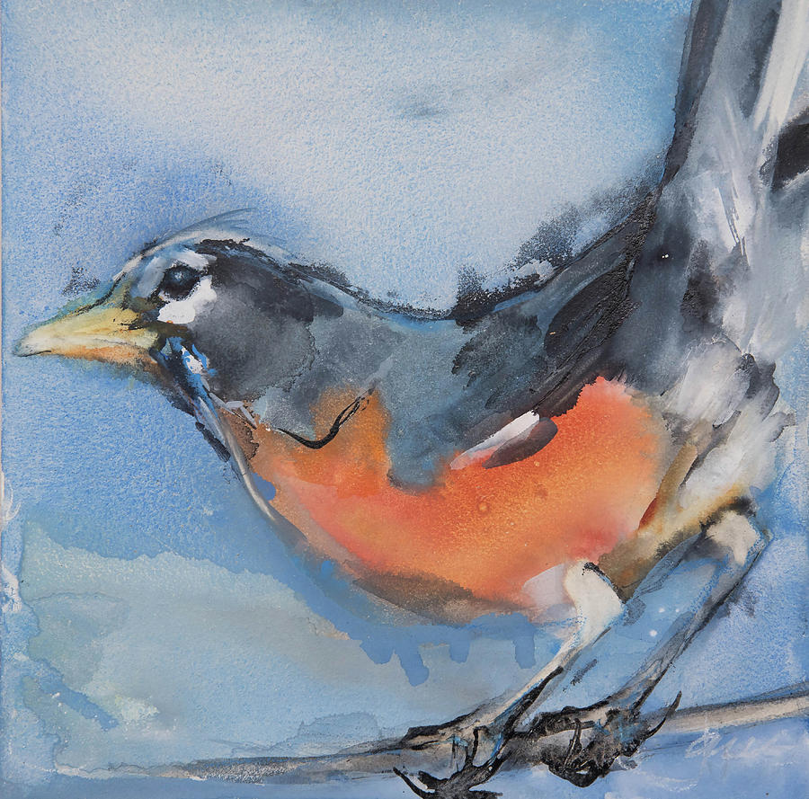 American Robin 2 Painting by Jani Freimann