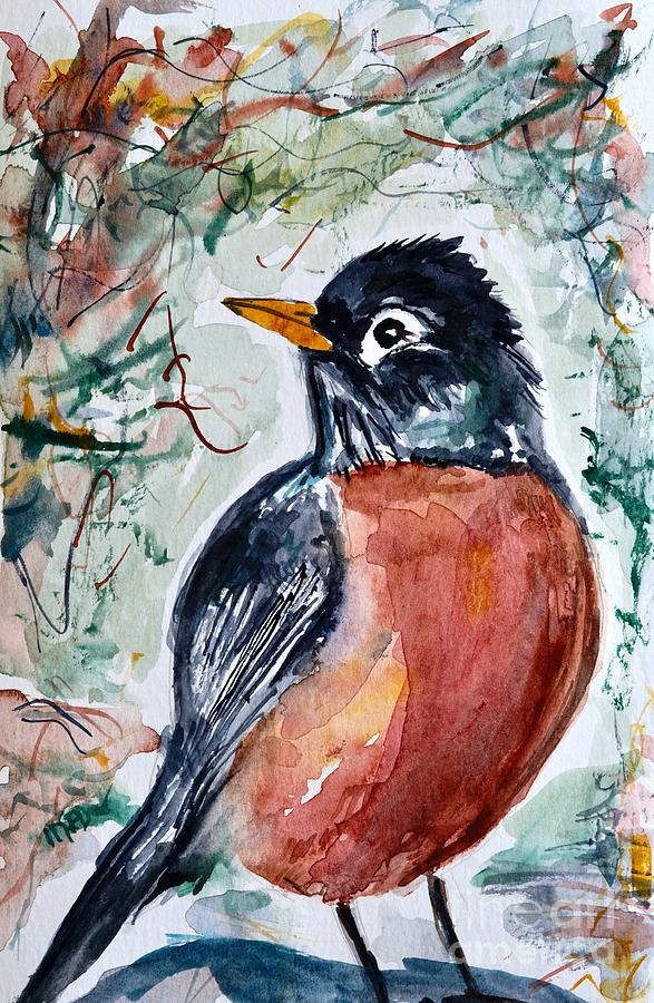 American Robin In Watercolor Painting