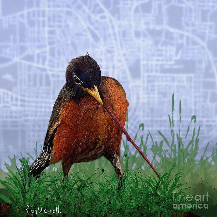 American Robin Painting by Robin Wiesneth