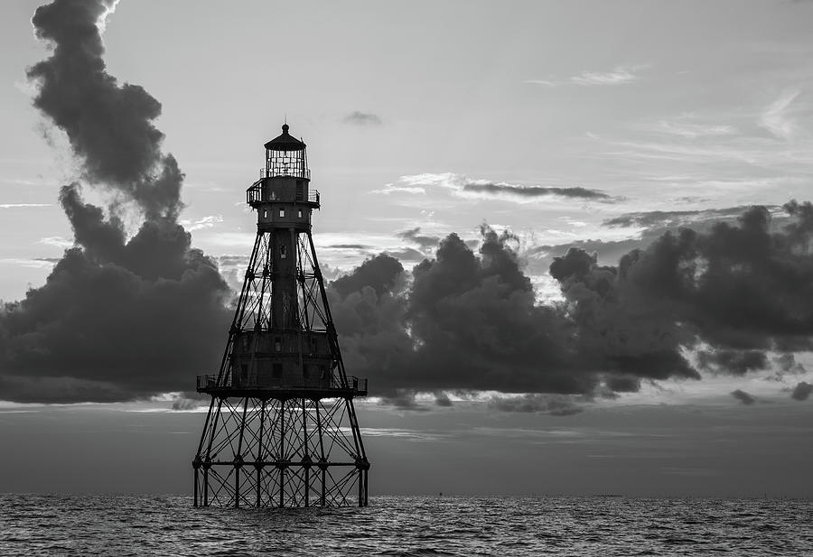 American Shoal Light in BW Photograph by Todd Tucker