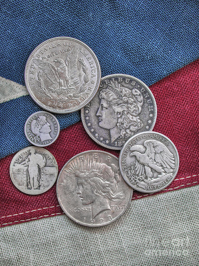 American Silver Coins On Us Flag IIi Photograph