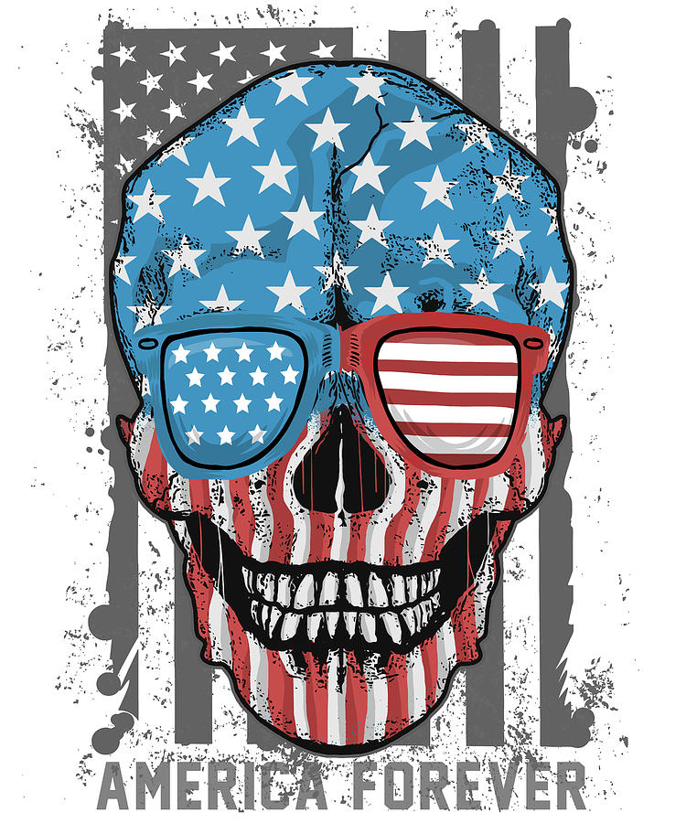 Independence Day Digital Art - American Skull In Sunglasses USA Flag America Forever Funny Skull Patriotic Skull Wearing Sunglasses by Mounir Khalfouf