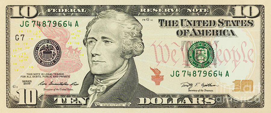 America Photograph - American ten us dollar note by Roberto Morgenthaler