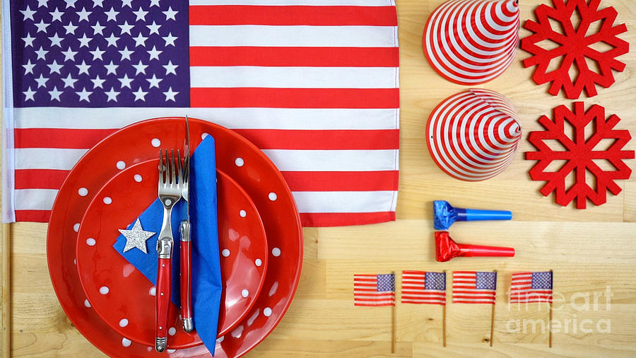 American theme party table overhead Photograph by Milleflore Images