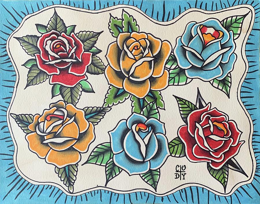 American Traditional Roses Mixed Media