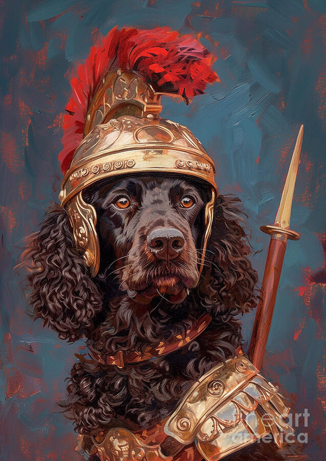 Dog Painting - American Water Spaniel - dressed as a Roman naval messenger dog, agile and water-loving by Adrien Efren
