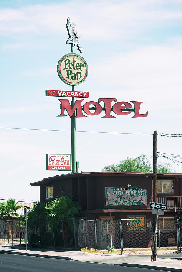 Sign Photograph - American West - Peter Pan Motel by Philippe HUGONNARD